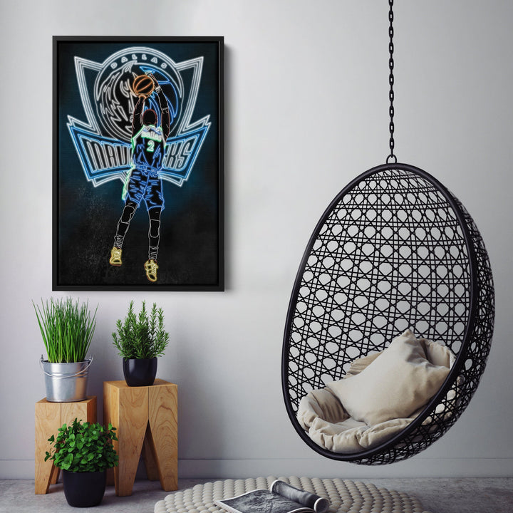 Kyrie Irving Neon Canvas Art | Mavericks Wall Decor - CanvasNeon