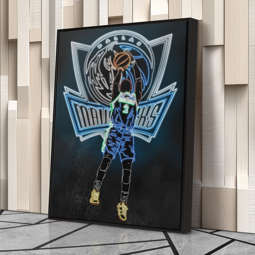 Kyrie Irving Neon Canvas Art | Mavericks Wall Decor - CanvasNeon