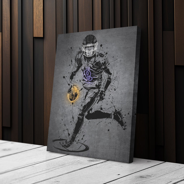 Lamar Jackson Neon Canvas Art | Modern Wall Decor for Ravens Fans - CanvasNeon