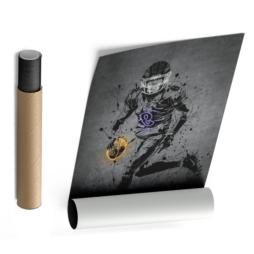 Lamar Jackson Neon Canvas Art | Modern Wall Decor for Ravens Fans - CanvasNeon