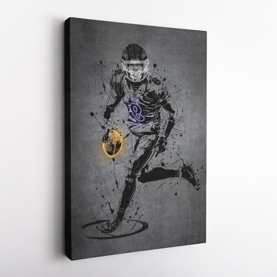 Lamar Jackson Neon Canvas Art | Modern Wall Decor for Ravens Fans - CanvasNeon