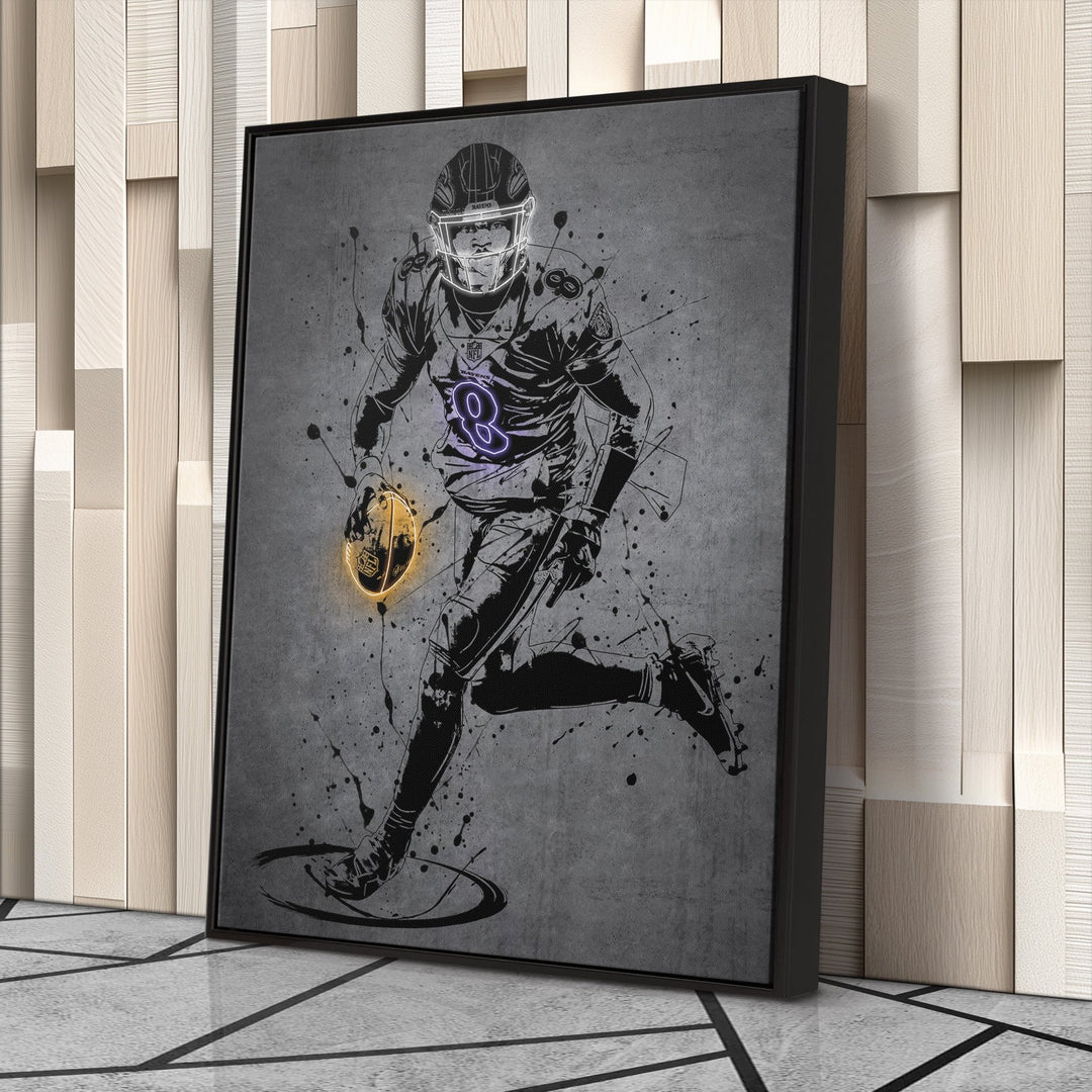 Lamar Jackson Neon Canvas Art | Modern Wall Decor for Ravens Fans - CanvasNeon