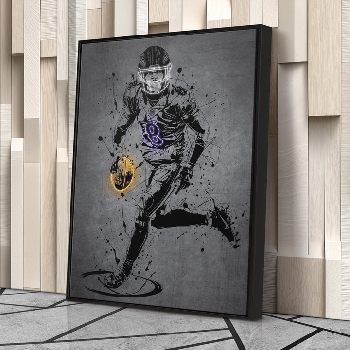 Lamar Jackson Neon Canvas Art | Modern Wall Decor for Ravens Fans - CanvasNeon