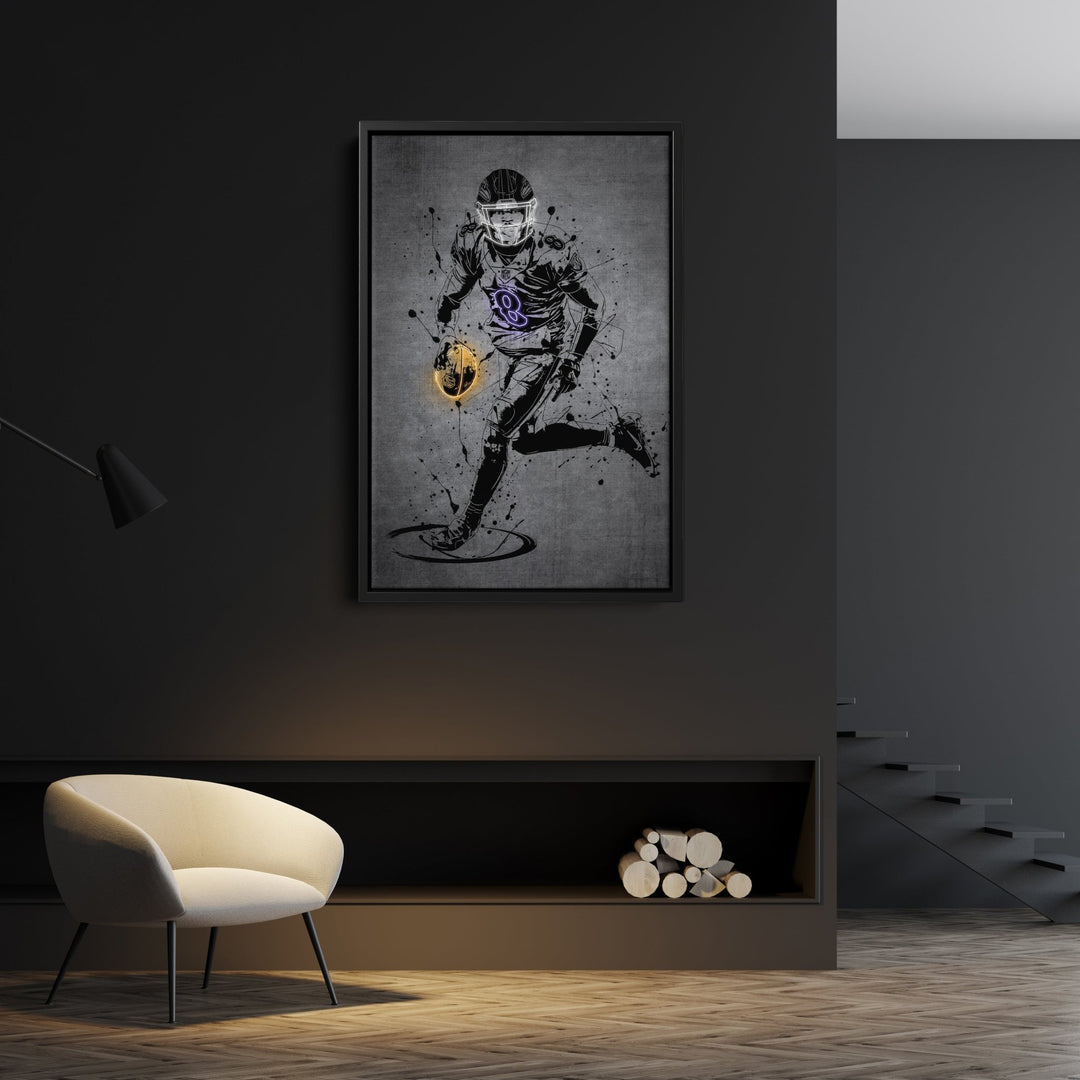 Lamar Jackson Neon Canvas Art | Modern Wall Decor for Ravens Fans - CanvasNeon