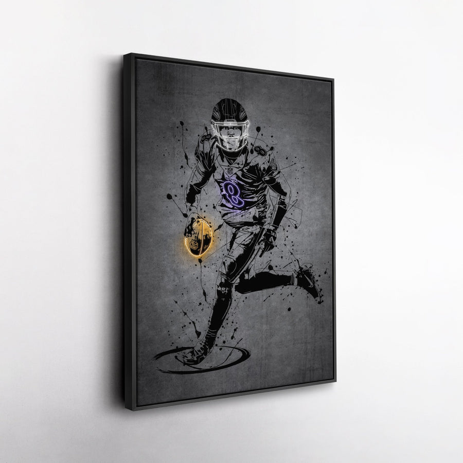 Lamar Jackson Neon Canvas Art | Modern Wall Decor for Ravens Fans - CanvasNeon