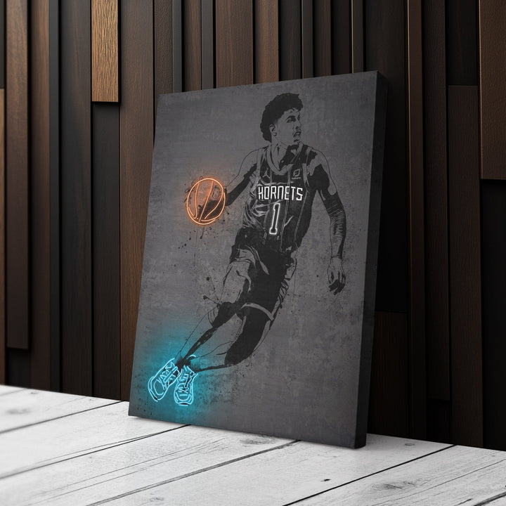 LaMelo Ball Neon Canvas Art | Modern Wall Decor for Hornets Fans - CanvasNeon