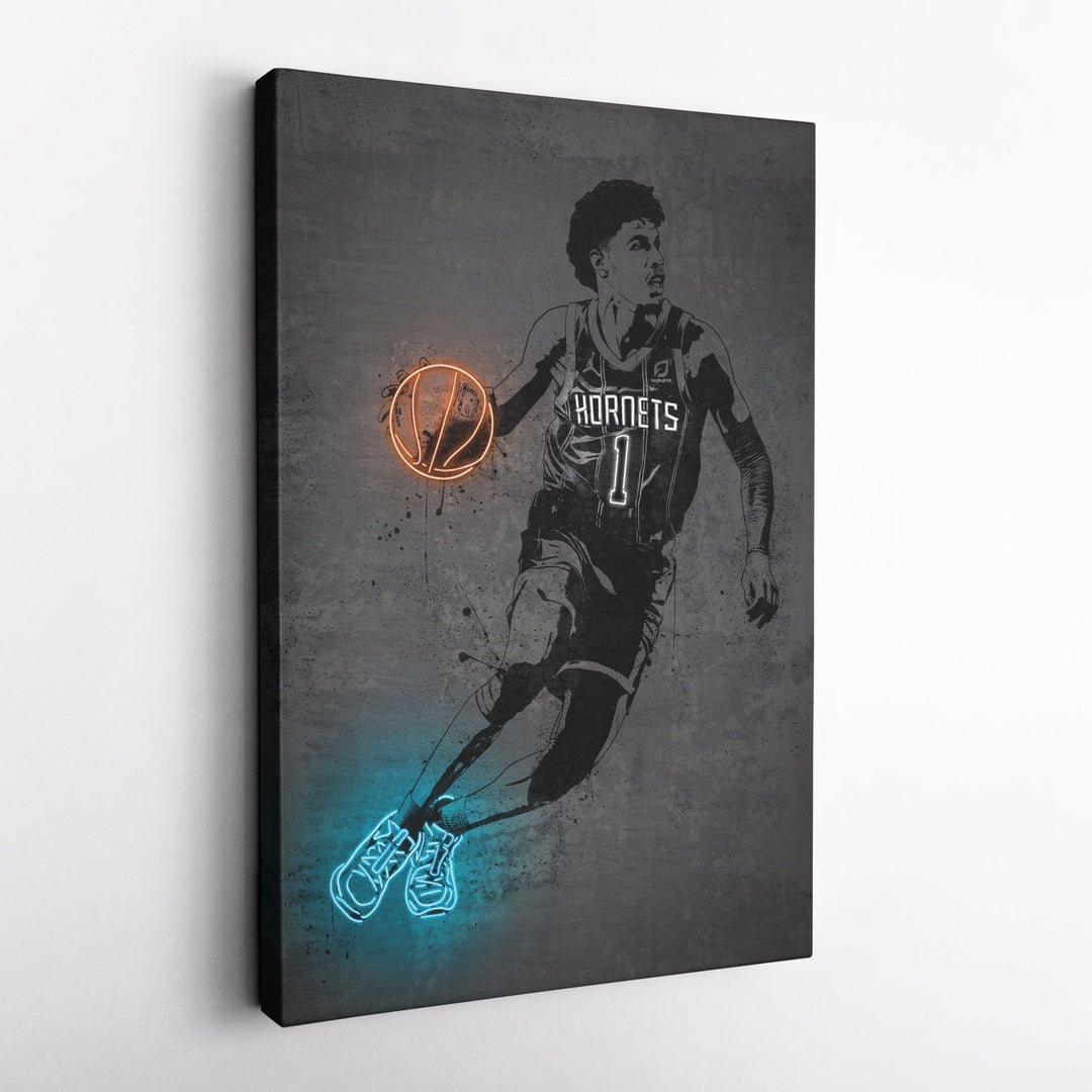 LaMelo Ball Neon Canvas Art | Modern Wall Decor for Hornets Fans - CanvasNeon