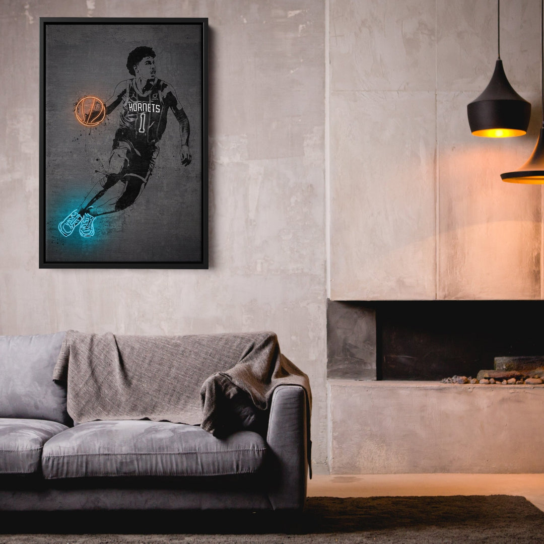 LaMelo Ball Neon Canvas Art | Modern Wall Decor for Hornets Fans - CanvasNeon