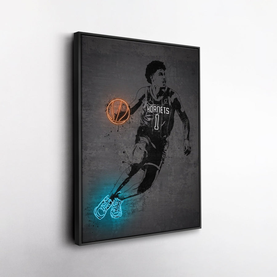 LaMelo Ball Neon Canvas Art | Modern Wall Decor for Hornets Fans - CanvasNeon