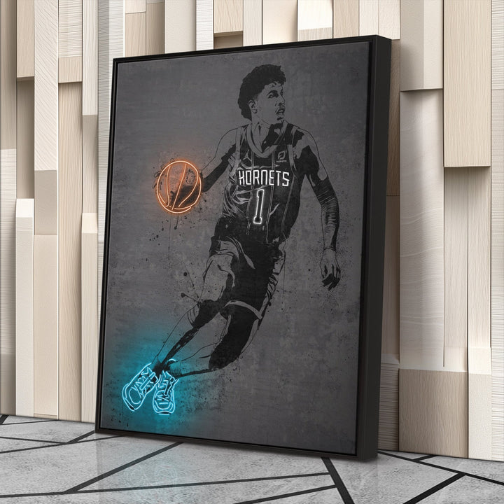LaMelo Ball Neon Canvas Art | Modern Wall Decor for Hornets Fans - CanvasNeon