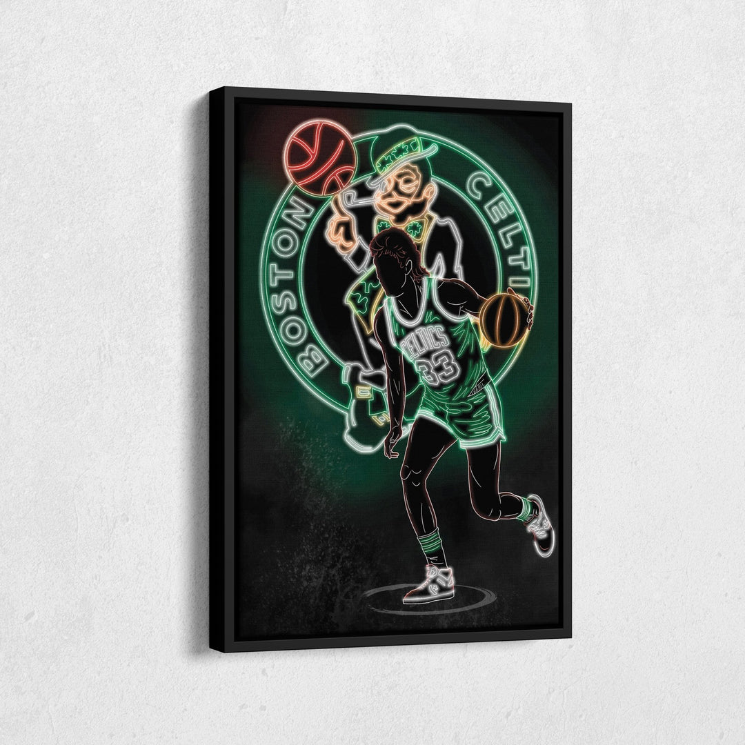 Larry Bird Neon Canvas Art | Celtics Wall Decor - CanvasNeon