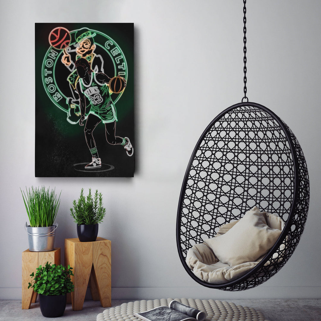 Larry Bird Neon Canvas Art | Celtics Wall Decor - CanvasNeon