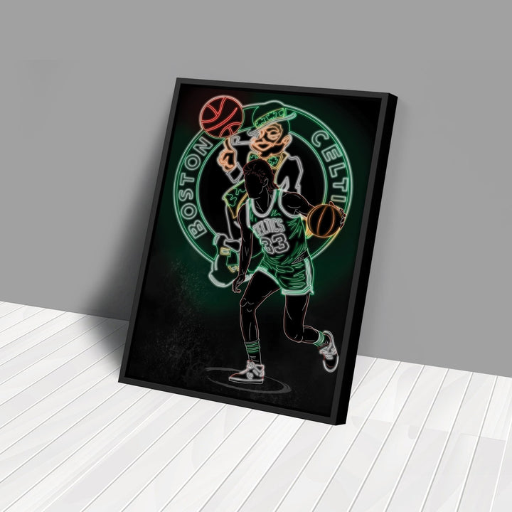 Larry Bird Neon Canvas Art | Celtics Wall Decor - CanvasNeon