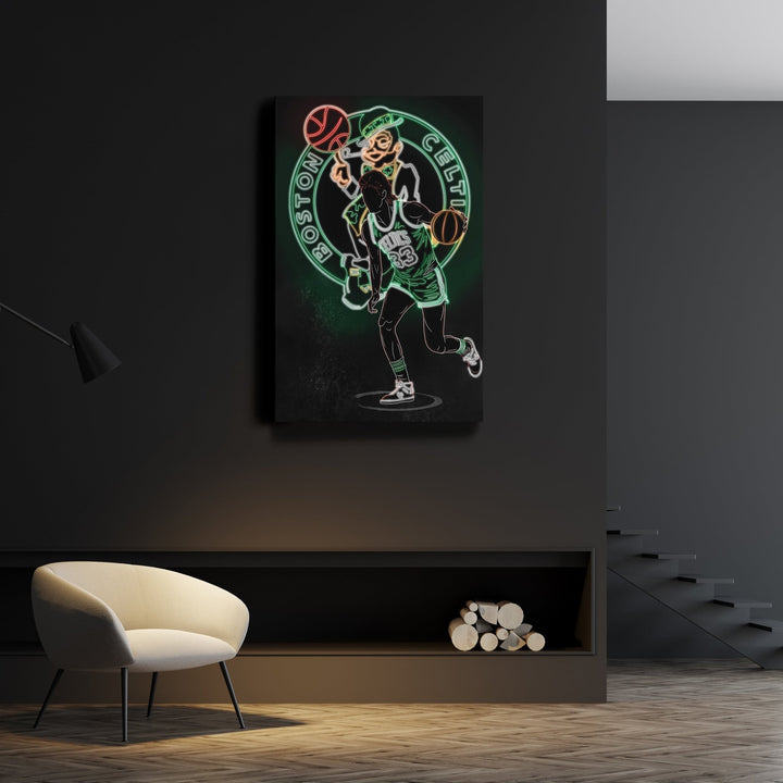 Larry Bird Neon Canvas Art | Celtics Wall Decor - CanvasNeon