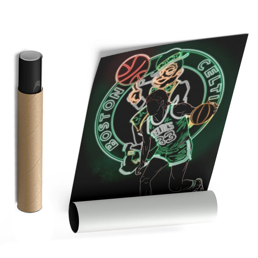 Larry Bird Neon Canvas Art | Celtics Wall Decor - CanvasNeon