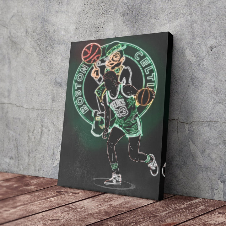 Larry Bird Neon Canvas Art | Celtics Wall Decor - CanvasNeon