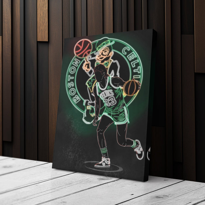Larry Bird Neon Canvas Art | Celtics Wall Decor - CanvasNeon