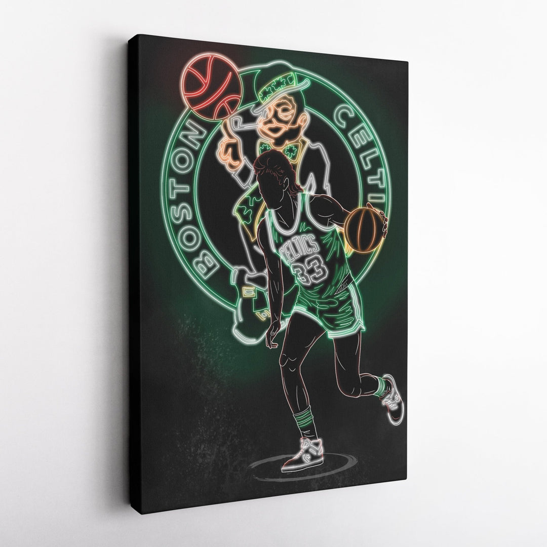 Larry Bird Neon Canvas Art | Celtics Wall Decor - CanvasNeon