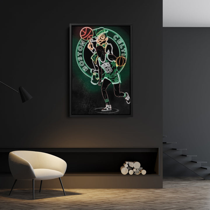Larry Bird Neon Canvas Art | Celtics Wall Decor - CanvasNeon