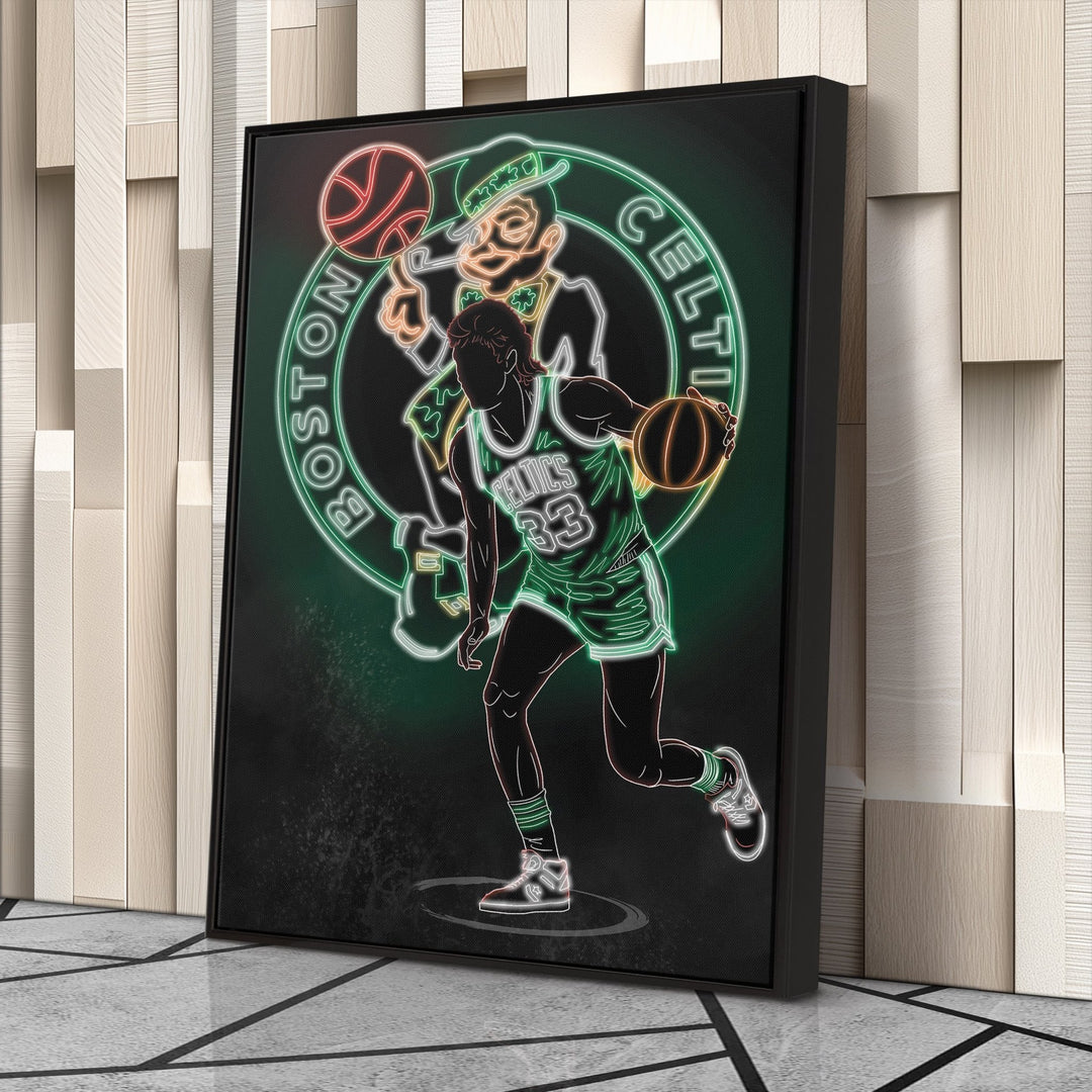 Larry Bird Neon Canvas Art | Celtics Wall Decor - CanvasNeon
