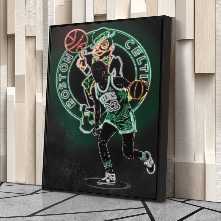 Larry Bird Neon Canvas Art | Celtics Wall Decor - CanvasNeon