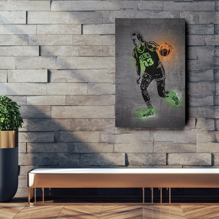 Larry Bird Neon Canvas Art | Modern Wall Decor for Celtics Fans - CanvasNeon