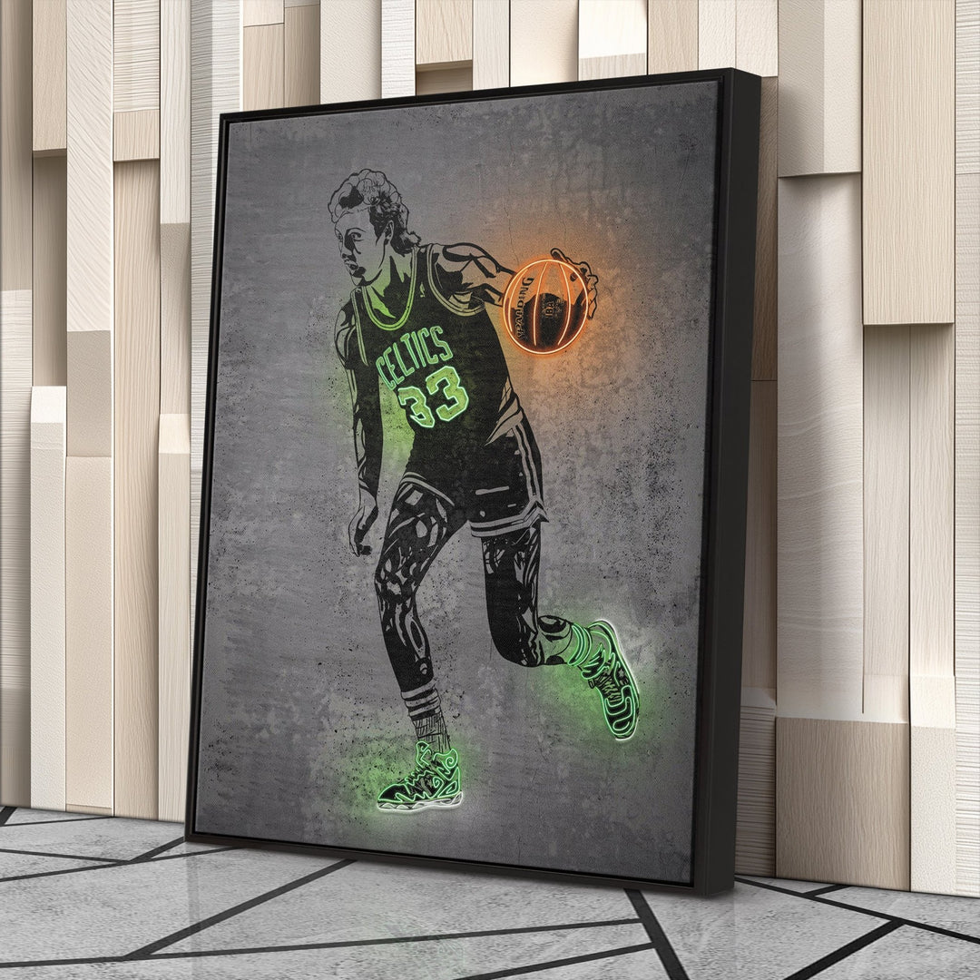 Larry Bird Neon Canvas Art | Modern Wall Decor for Celtics Fans - CanvasNeon