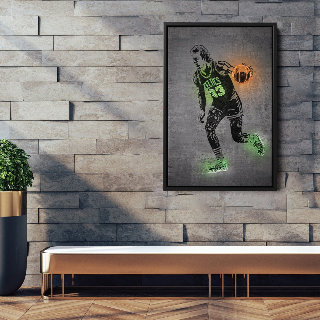 Larry Bird Neon Canvas Art | Modern Wall Decor for Celtics Fans - CanvasNeon