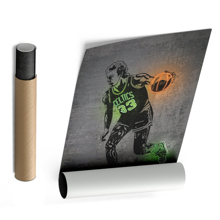 Larry Bird Neon Canvas Art | Modern Wall Decor for Celtics Fans - CanvasNeon