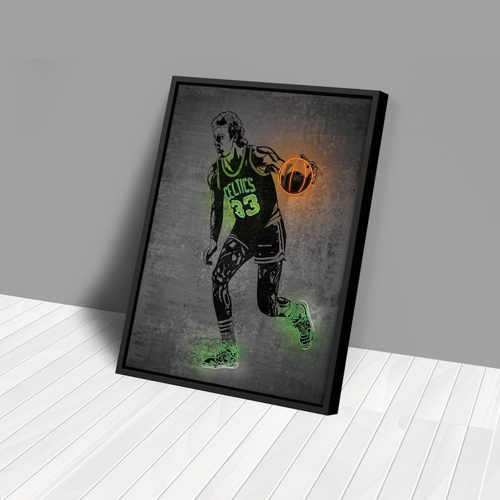 Larry Bird Neon Canvas Art | Modern Wall Decor for Celtics Fans - CanvasNeon