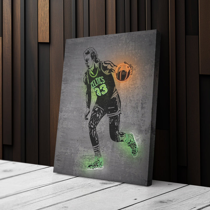 Larry Bird Neon Canvas Art | Modern Wall Decor for Celtics Fans - CanvasNeon