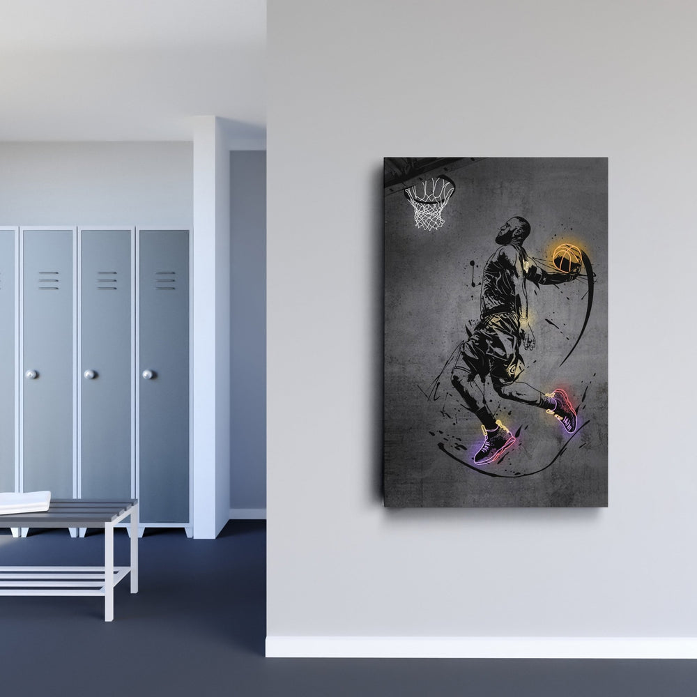 Lebron James Dunk Neon Canvas Art | Modern Wall Decor for Cavaliers Fans - CanvasNeon