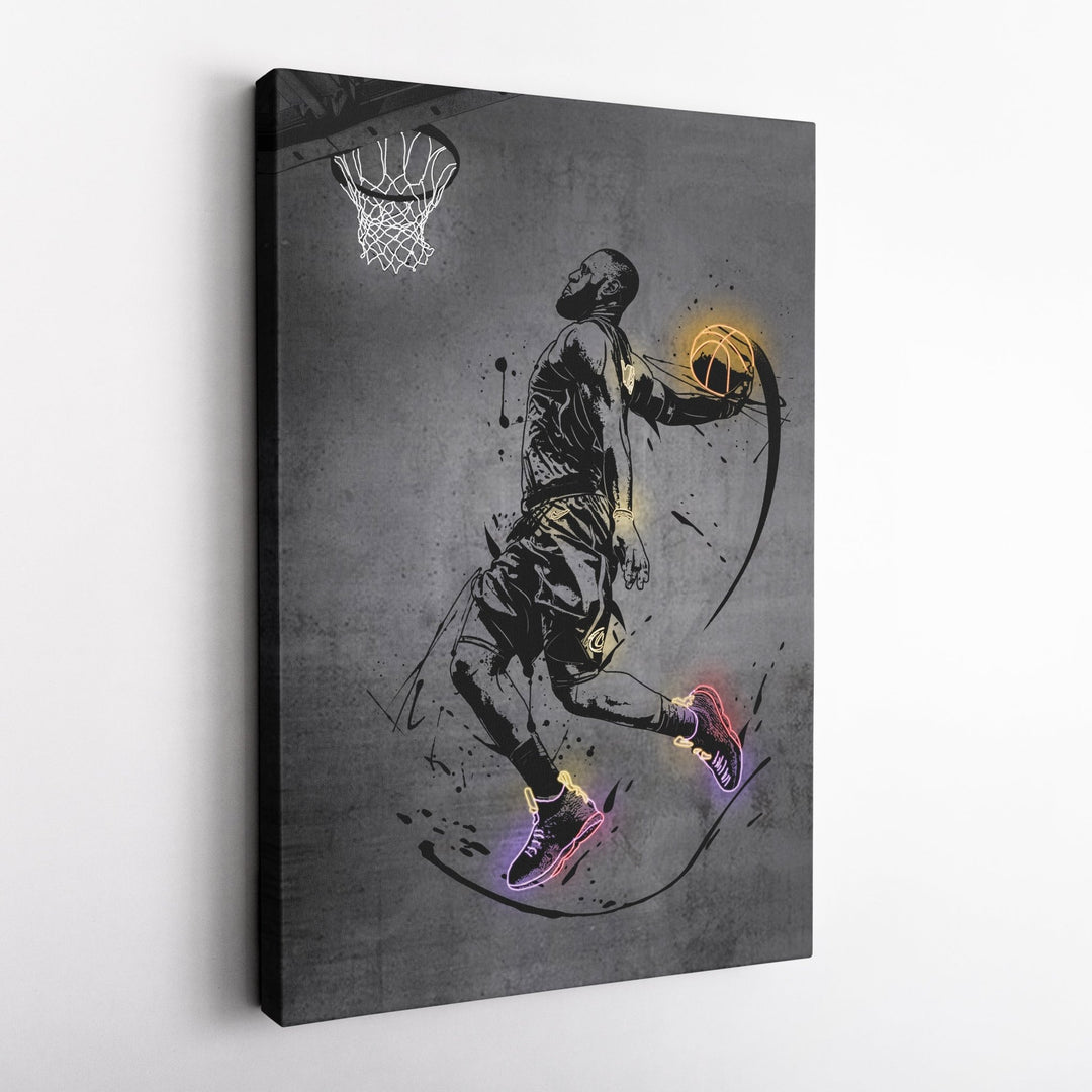 Lebron James Dunk Neon Canvas Art | Modern Wall Decor for Cavaliers Fans - CanvasNeon