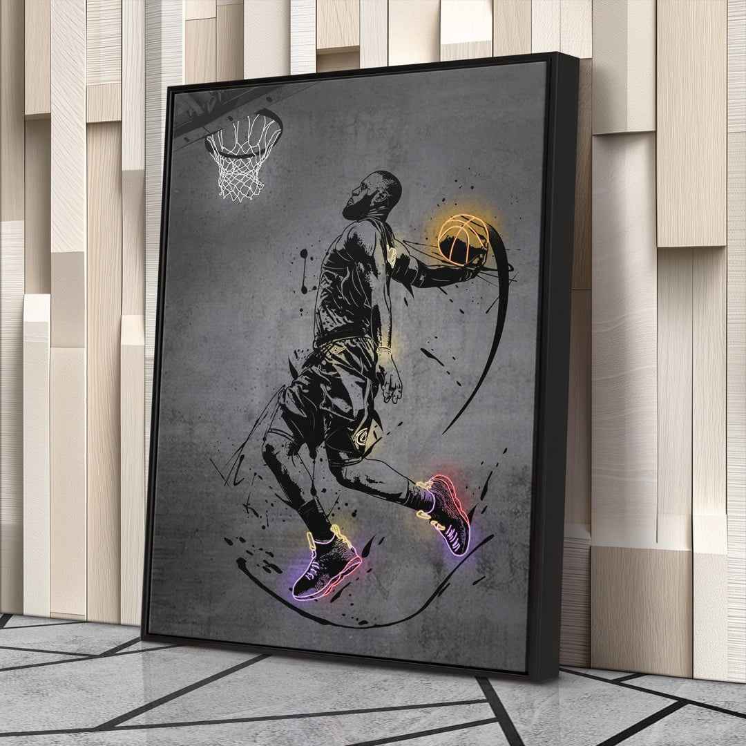 Lebron James Dunk Neon Canvas Art | Modern Wall Decor for Cavaliers Fans - CanvasNeon