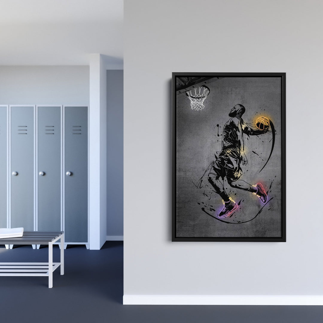 Lebron James Dunk Neon Canvas Art | Modern Wall Decor for Cavaliers Fans - CanvasNeon