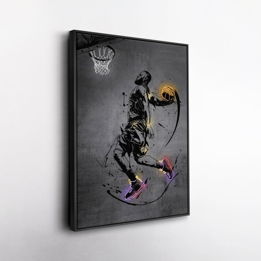 Lebron James Dunk Neon Canvas Art | Modern Wall Decor for Cavaliers Fans - CanvasNeon