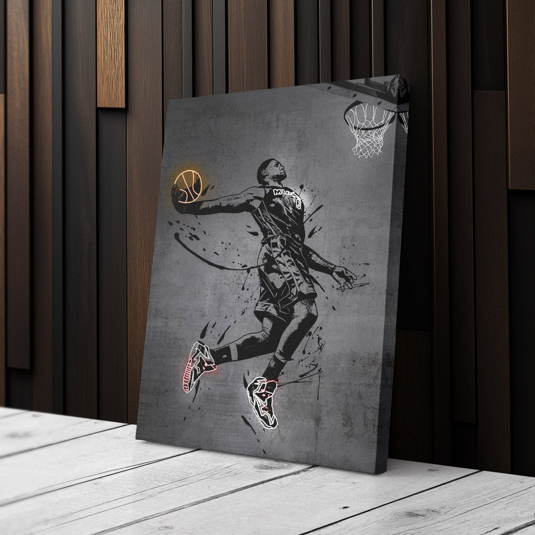 Lebron James Dunk Neon Canvas Art | Modern Wall Decor for Heat Fans - CanvasNeon