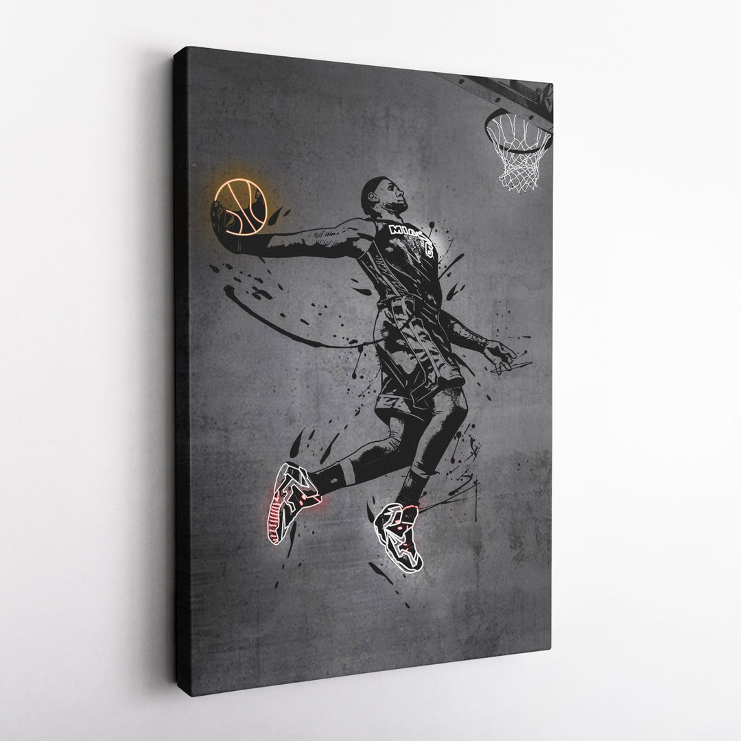 Lebron James Dunk Neon Canvas Art | Modern Wall Decor for Heat Fans - CanvasNeon
