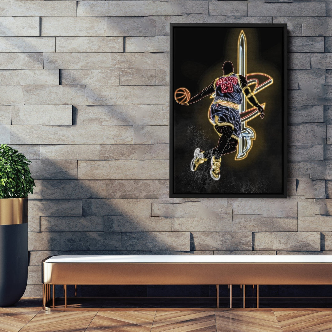 LeBron James Neon Canvas Art | Cavaliers Wall Decor - CanvasNeon