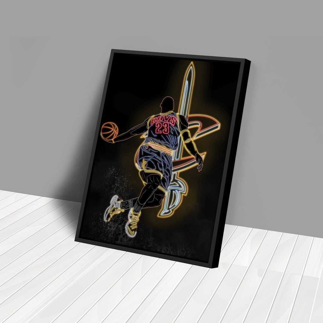 LeBron James Neon Canvas Art | Cavaliers Wall Decor - CanvasNeon