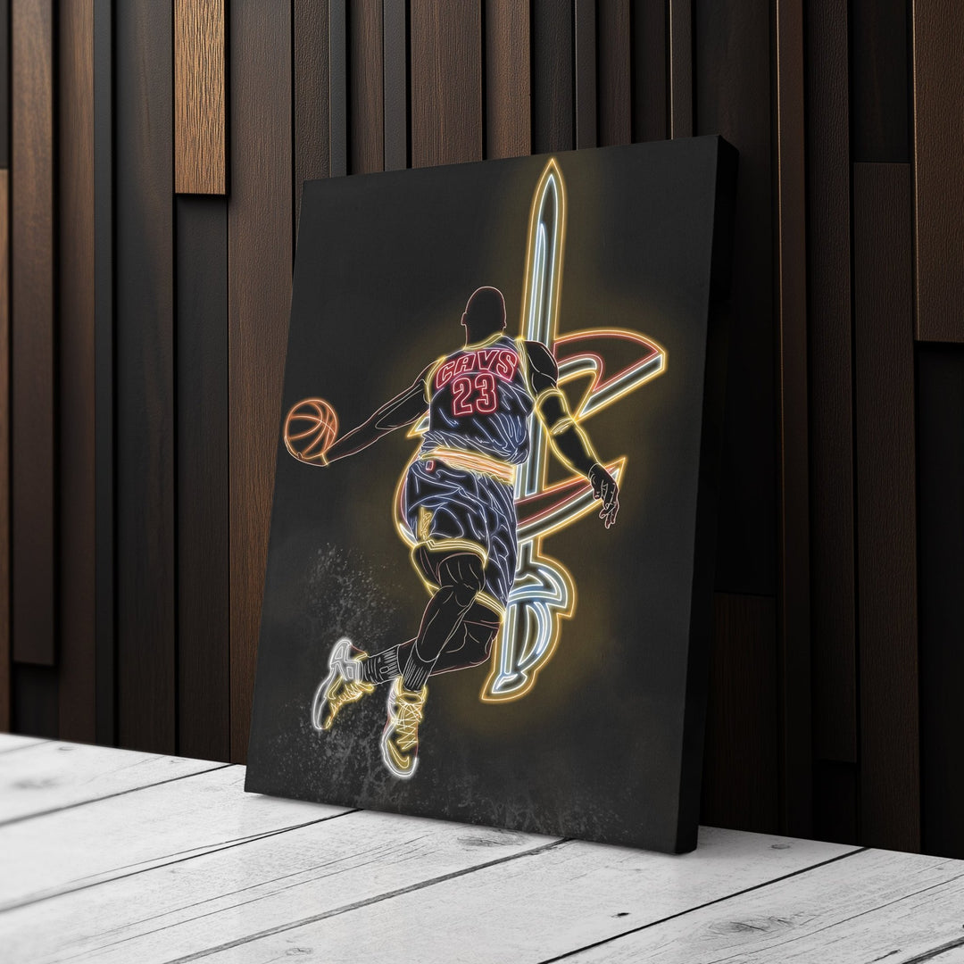 LeBron James Neon Canvas Art | Cavaliers Wall Decor - CanvasNeon