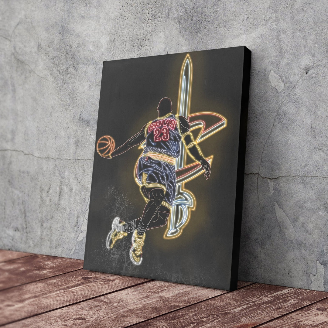 LeBron James Neon Canvas Art | Cavaliers Wall Decor - CanvasNeon