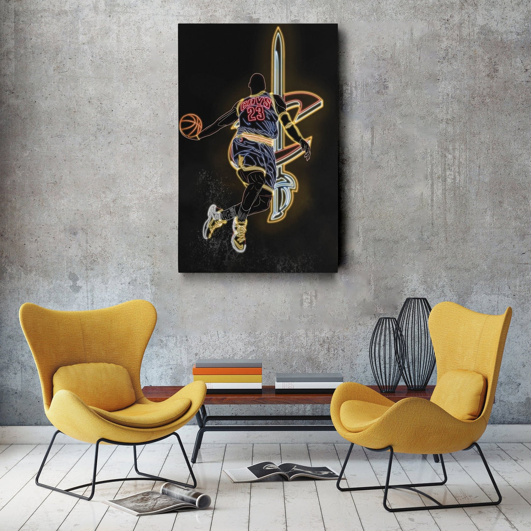 LeBron James Neon Canvas Art | Cavaliers Wall Decor - CanvasNeon