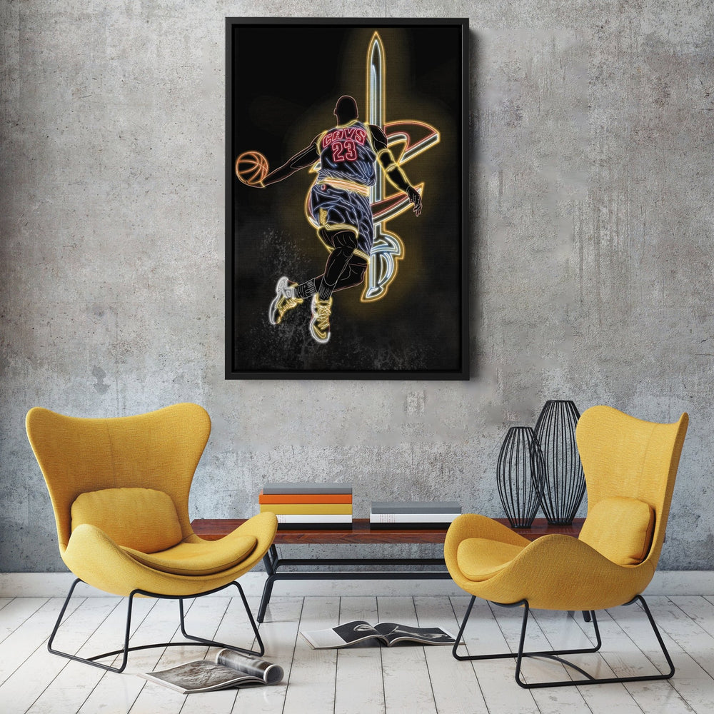 LeBron James Neon Canvas Art | Cavaliers Wall Decor - CanvasNeon