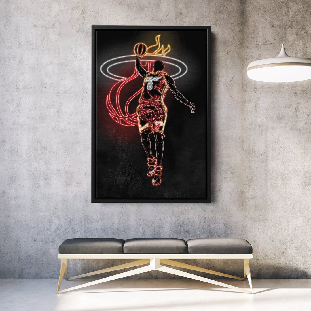 LeBron James Neon Canvas Art | Heat Wall Decor - CanvasNeon