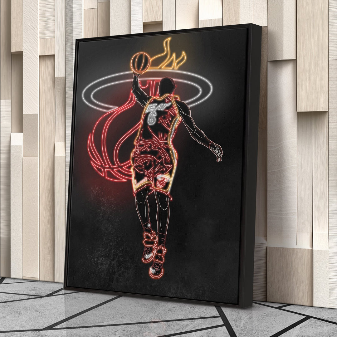 LeBron James Neon Canvas Art | Heat Wall Decor - CanvasNeon