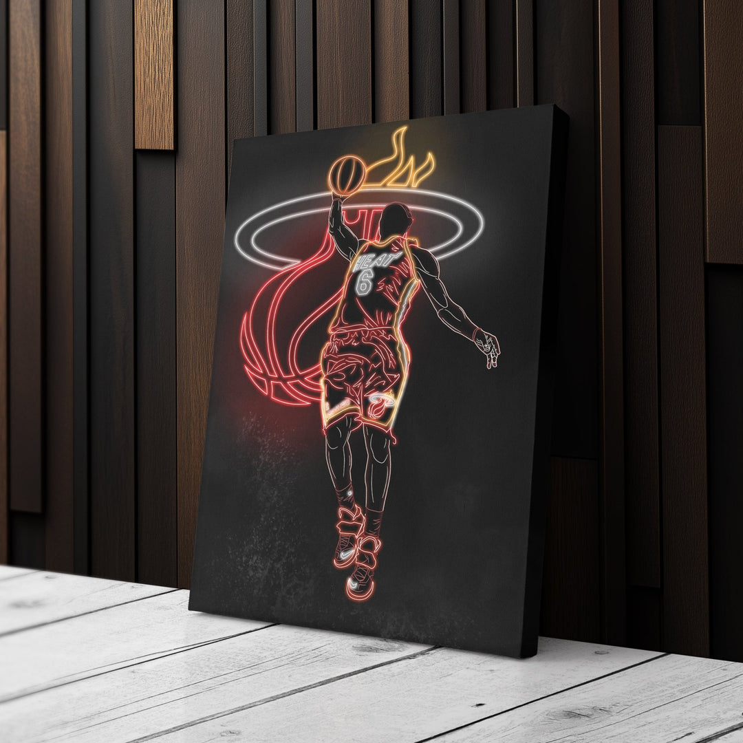 LeBron James Neon Canvas Art | Heat Wall Decor - CanvasNeon