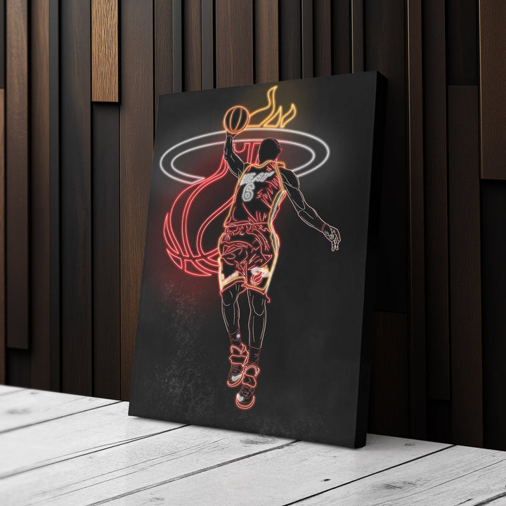 LeBron James Neon Canvas Art | Heat Wall Decor - CanvasNeon