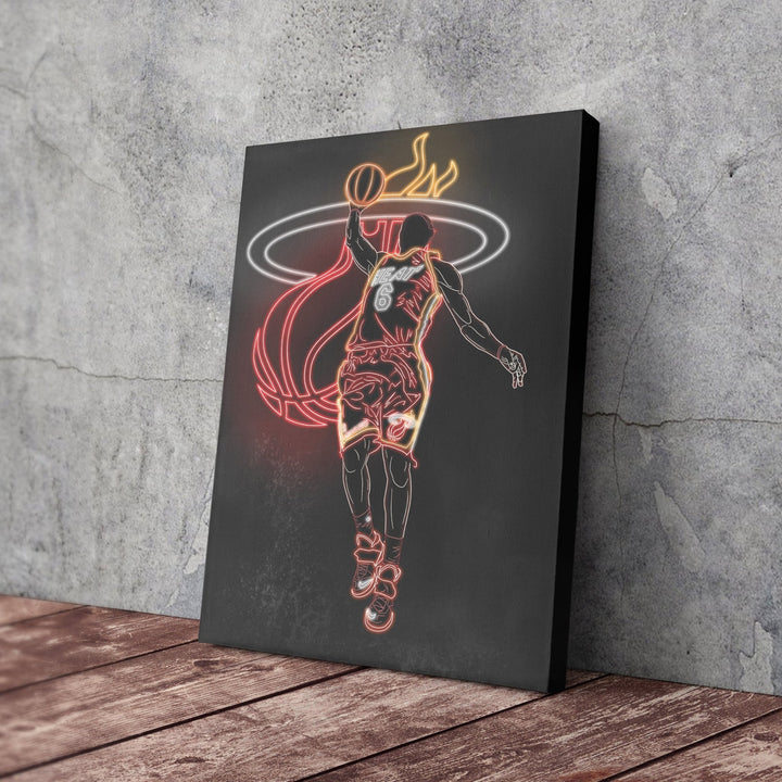 LeBron James Neon Canvas Art | Heat Wall Decor - CanvasNeon