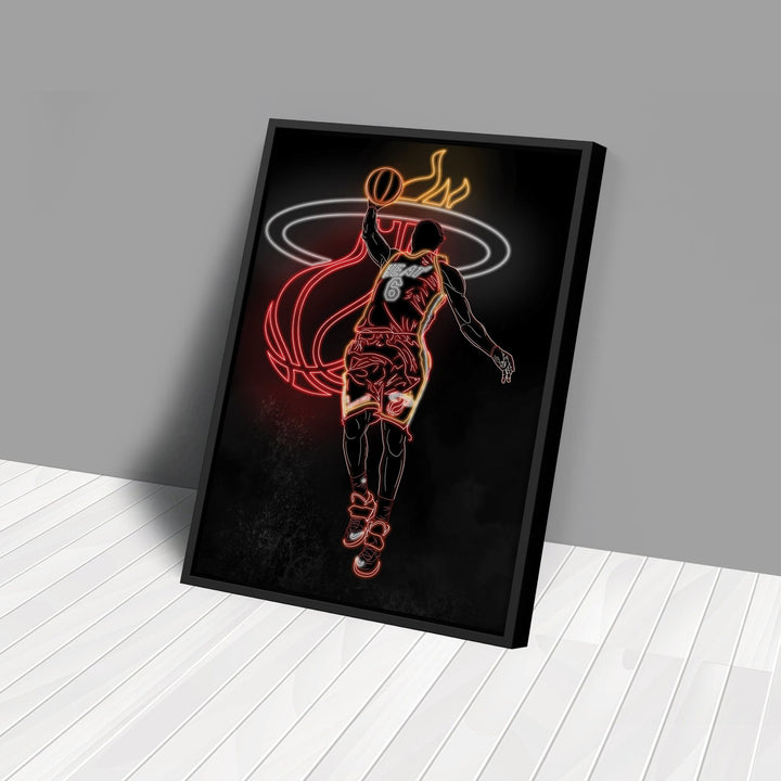 LeBron James Neon Canvas Art | Heat Wall Decor - CanvasNeon